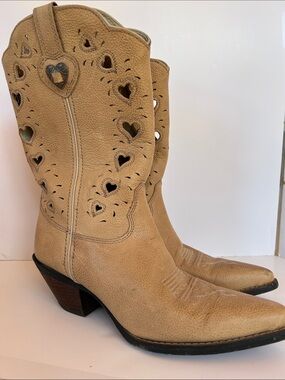 Durango Tan Heart Cutout Western Heeled Boots